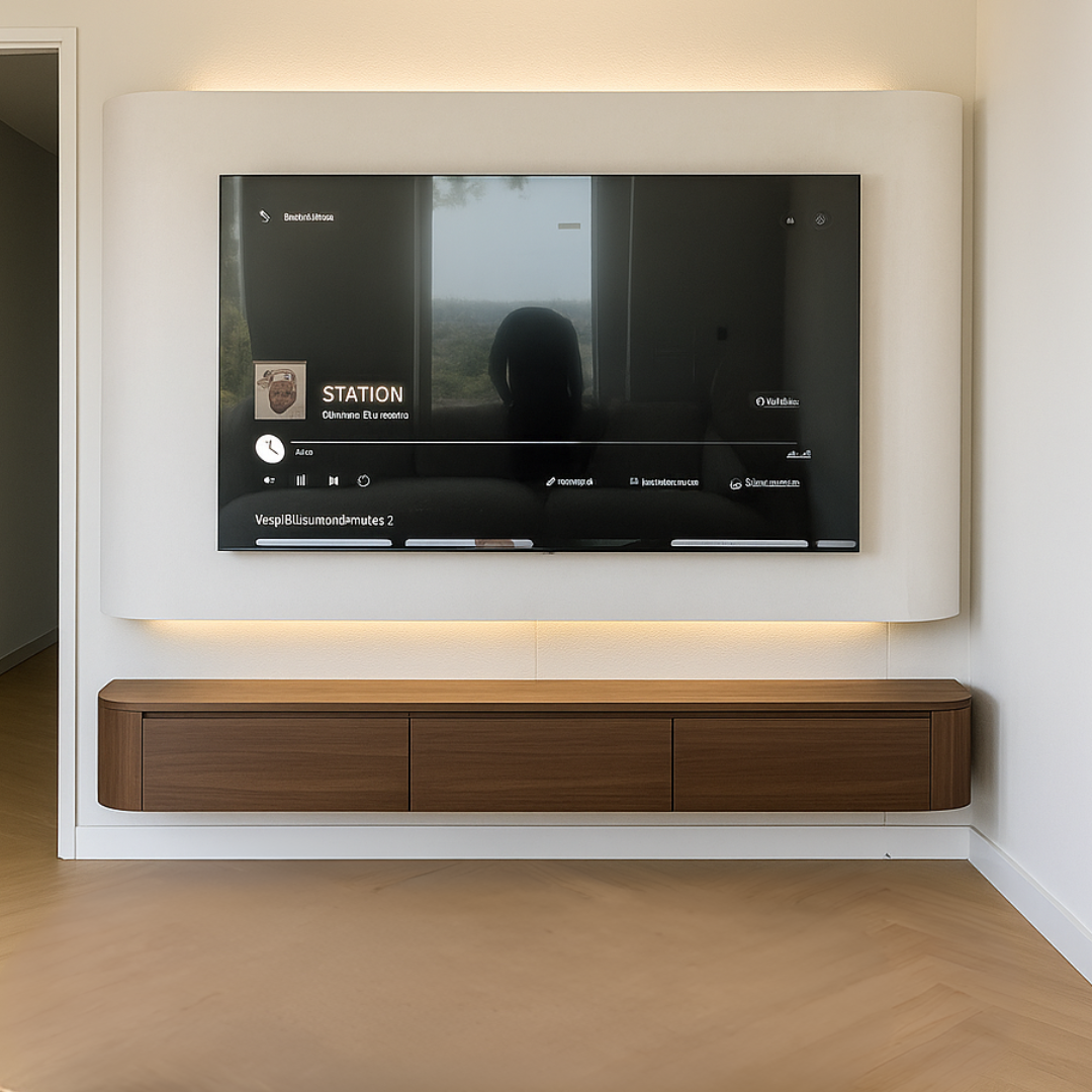 Ronde japandi zwevend tv-meubel donkerbruin (walnut)