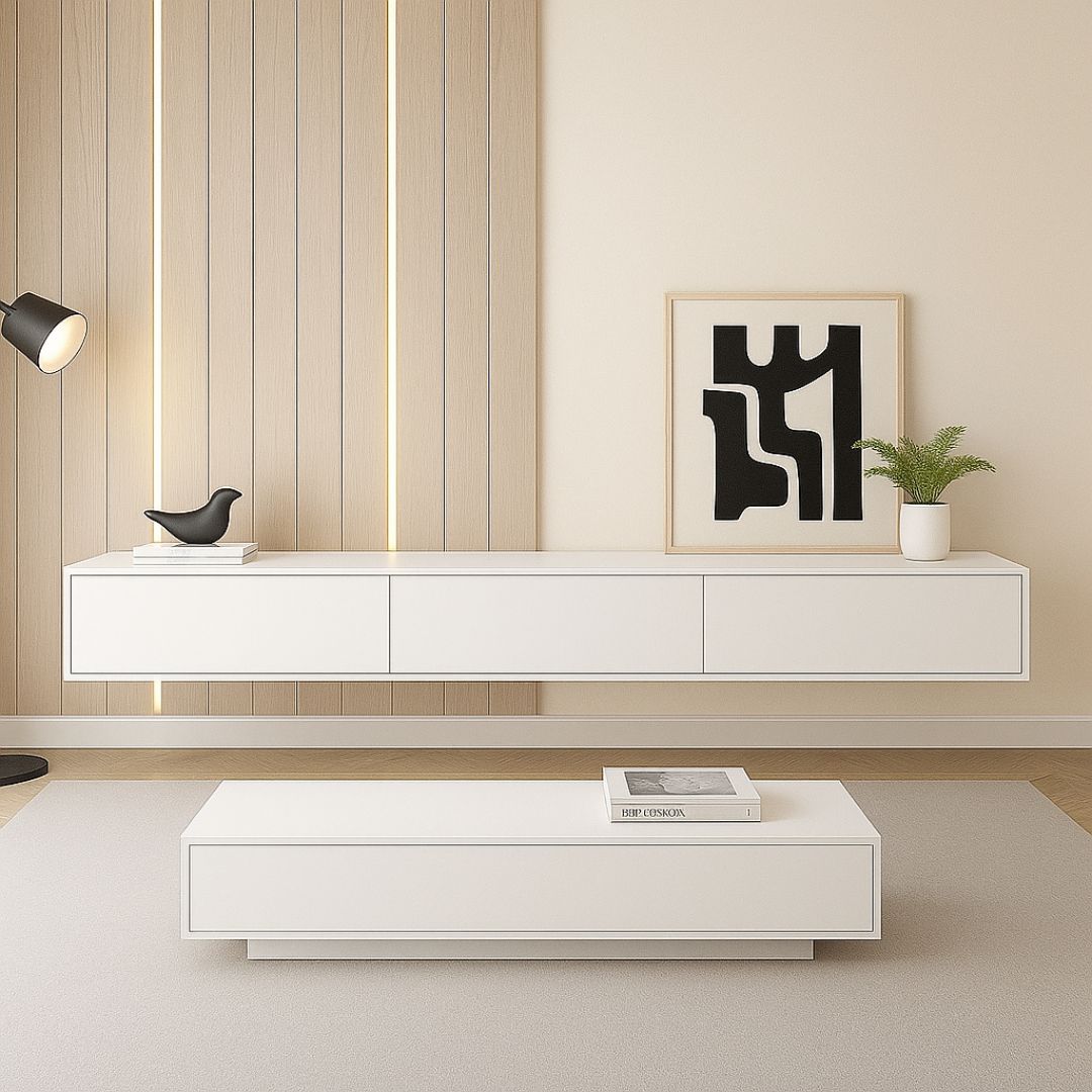 japandi tv meubel zwevend wit