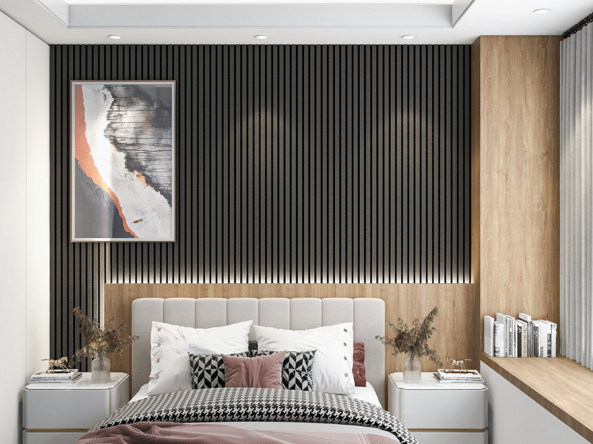 Akupanel - Eiken Zwart - 270 x 60 cm - Lattenwand - Akoestische wandpanelen