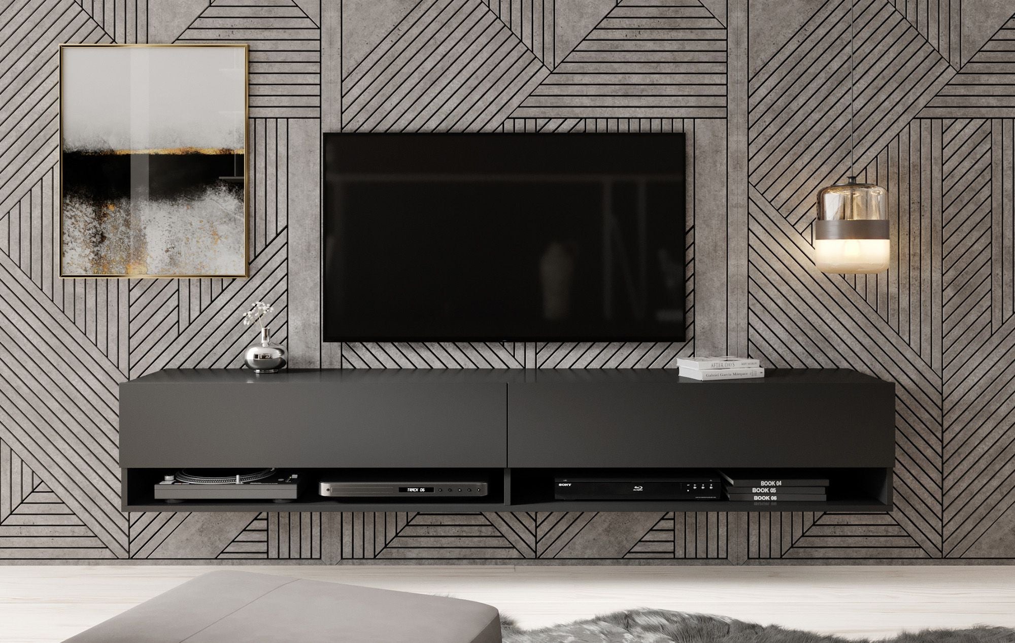 TV-Meubel VINCO- Mat Zwart - 180 cm