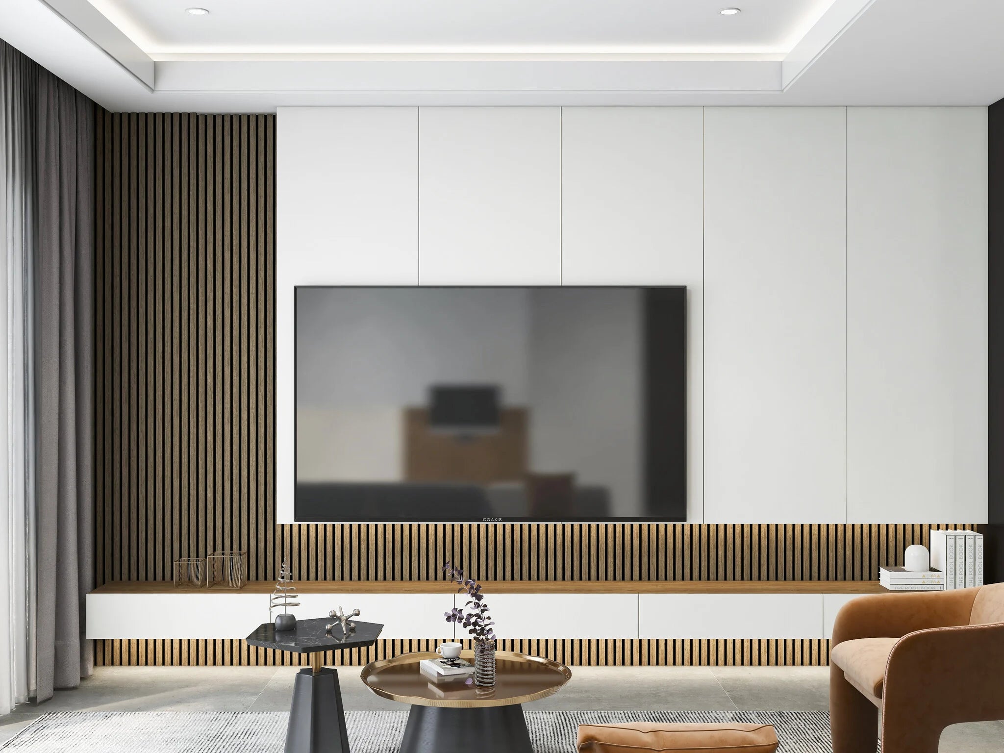 Akoestische wandpanelen Livilo Akupanel Eiken Walnoot 270x60 cm Lattenwand
