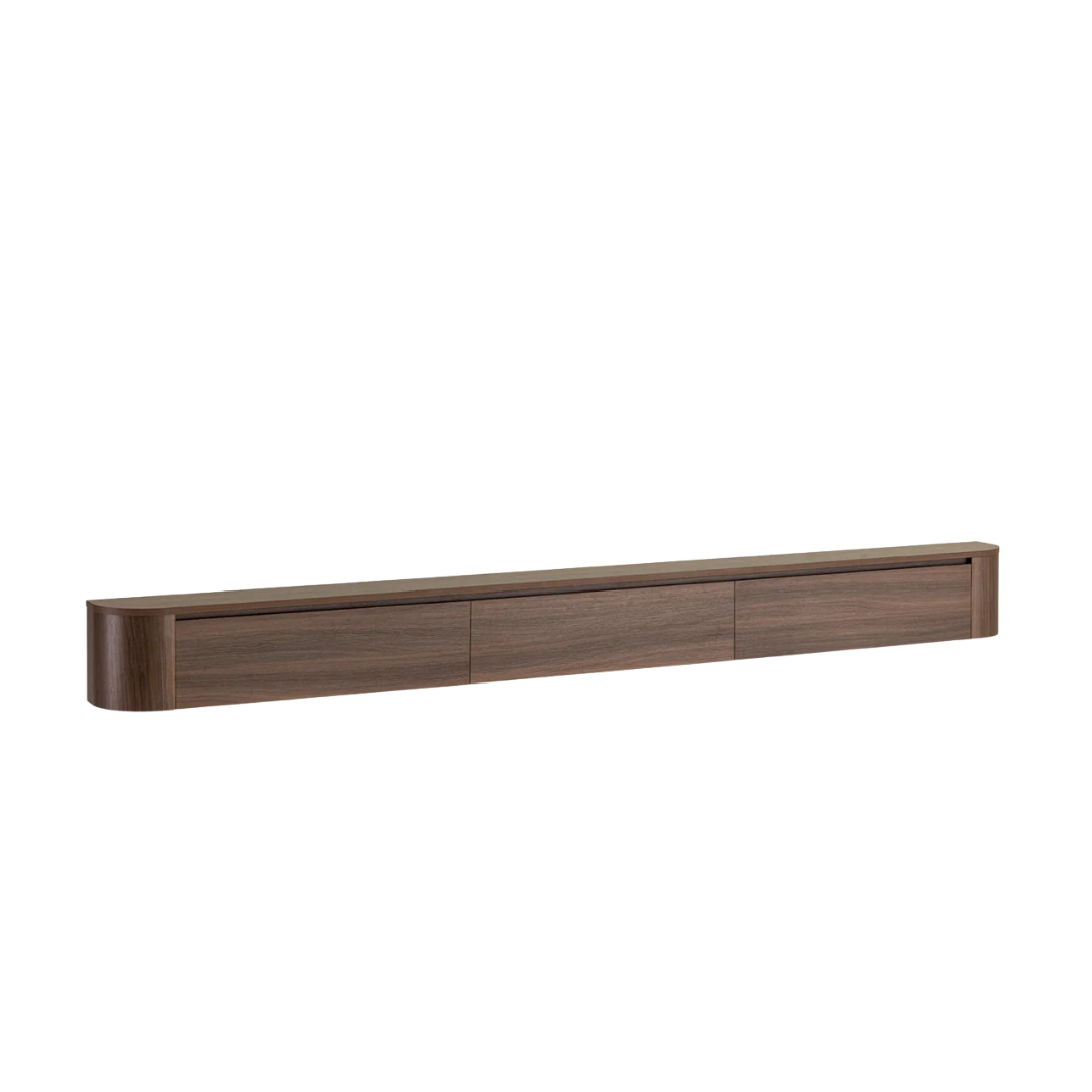 Japandi TV meubel donkerbruin walnut close-up soft-close deur 180cm 240cm 280cm