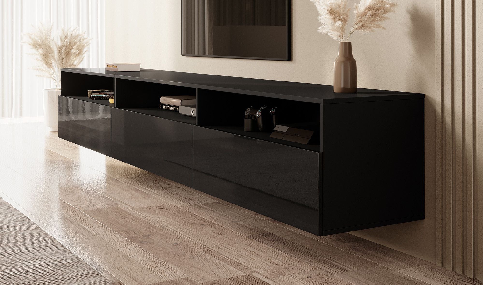 TV-Meubel FRESCO - Zwart - 270 cm